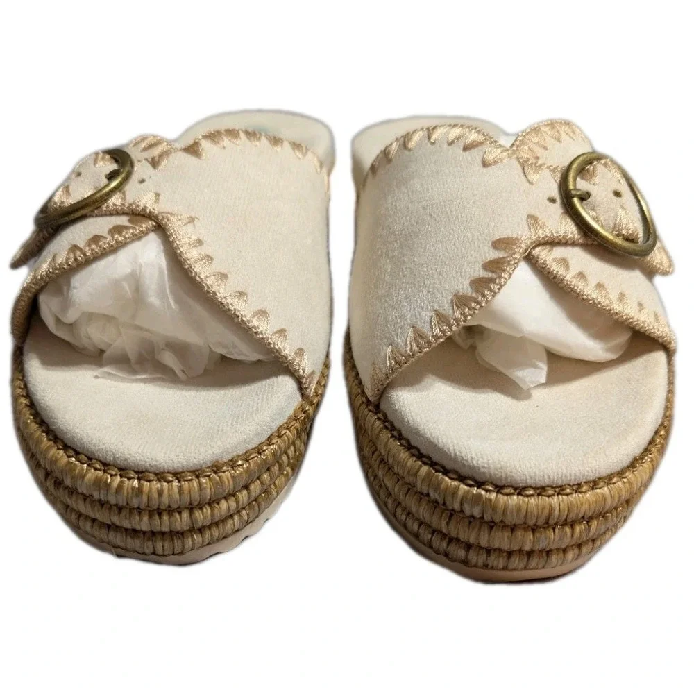 C&C California Barista Platform Slide Sandals Womens 8.5 Beige Espadrille‎